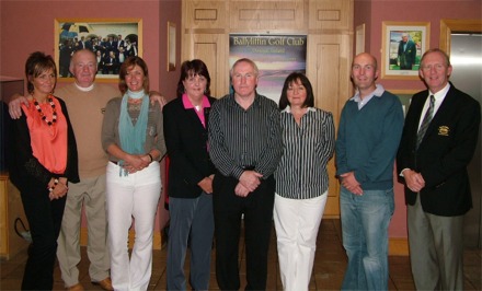 Members Scramble Winners. L - R Breige Doherty, Patrick McConologue, Anna Doherty (T), Lady Captain Sadie Grant, Packie N Grant, Geraldine Mullan, Neil Doherty (B), Captain Dr.Ken Devlin.