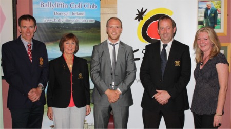 Peter Hanna (Lurgan) team winner, Marian Mc Eleney Lady Captain Ballyliffin, Brendan Mc Carroll ( Ballyliffin) 2010 Pro Am Winner, Jim Porter Captain Ballyliffin and Kathryn Mc Donnell, Tourist Office of Spain, (Sponsor).