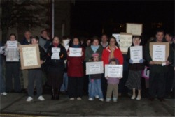Some of the large crowd of protesters outside the Council offices on Wednesday night.
