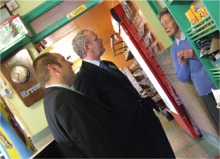 The North's Deputy First Minister, Martin McGuinness canvassing with Donegal election candidate, Padraig MacLochlainn in Bridie Doherty's shop in Carn.