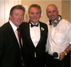 Entertainer Conal Gallen and Highland Radio boss Charlie Collins with Drumfries man Michael McCarron, the Co-Chairman of the Donegal Association in Boston.