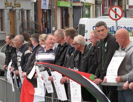 Some of the protestors who turned out in Letterkenny on Monday evening following the attack on peace activists, including one from Donegal, attempting to bring aid to Gaza.