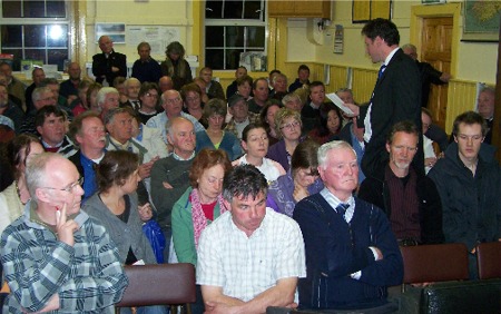 Cllr Charlie McConalogue address the mining meeting in Carrowmenagh.