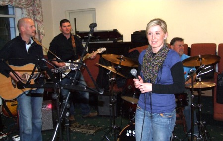 Carrie McGonigle from Carrowmenagh rehearses with the house band in preparation for the first Up Scene gig on Friday, May 14.