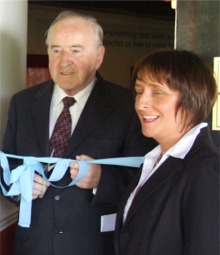 Former Taoiseach Albert Reynolds with Majella Devenney at the opening of the 'safe house'.